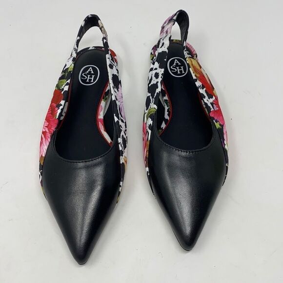 ASH DIVINA Leather & Silk Floral Print Pointed Toe Ballet Flat Slingbacks EU37 - Picture 6 of 12
